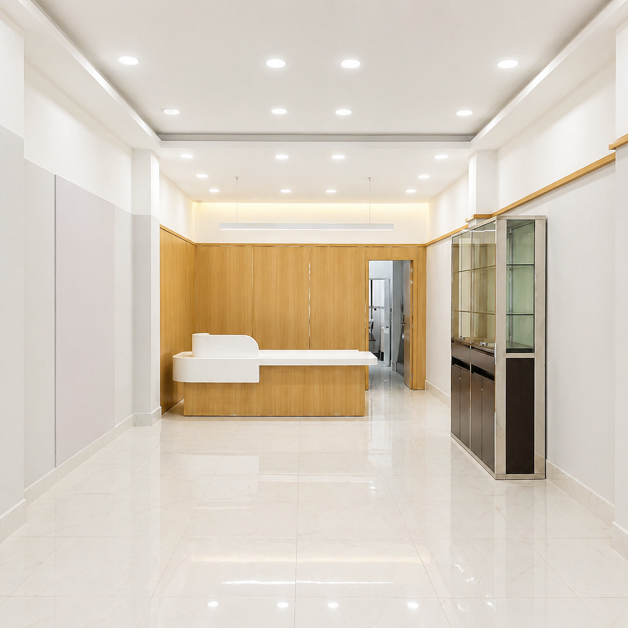 Quầy lễ tân và vách logo tại dự án Chubb Sóc Trăng