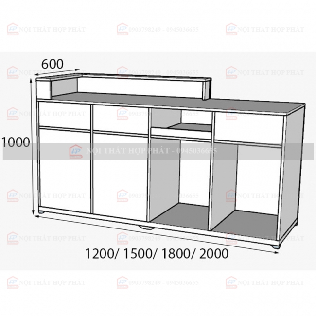 Quầy Lễ Tân Lệch QLTLG315 - Quầy Gỗ Hiện Đại, Quầy Thanh Toán, Quầy Thu Ngân, Trung Tâm Ngoại Ngữ