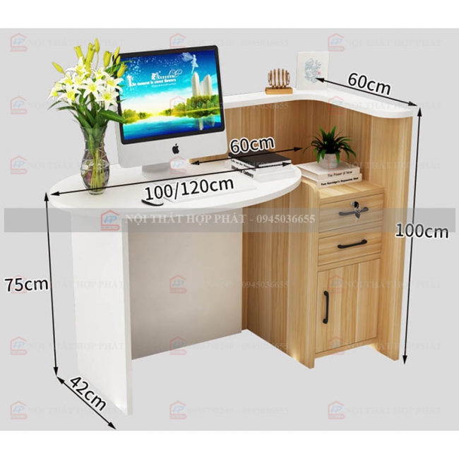 Quầy Lễ Tân Lệch QLTLG320 - Quầy Gỗ Hiện Đại, Quầy Thanh Toán, Quầy Thu Ngân, Trung Tâm Ngoại Ngữ