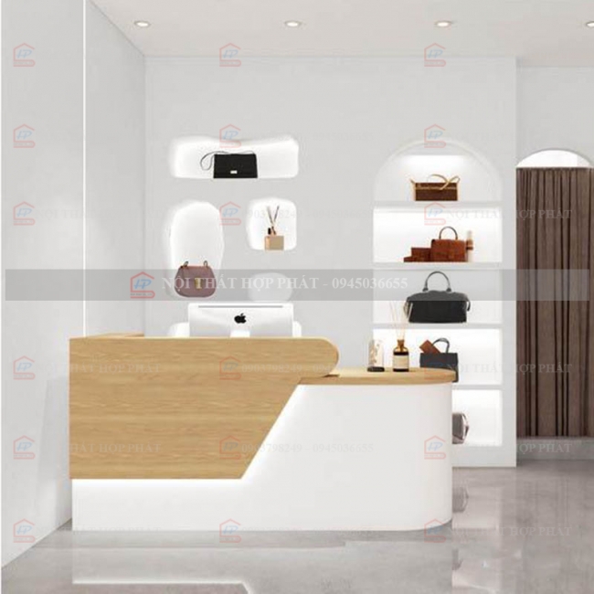 Quầy Lễ Tân Lệch QLTLG323 - Quầy Gỗ Hiện Đại, Quầy Thanh Toán, Quầy Thu Ngân, Trung Tâm Ngoại Ngữ