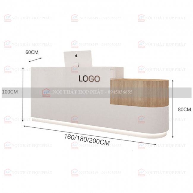Quầy Lễ Tân Lệch QLTLG327 - Quầy Gỗ Hiện Đại, Quầy Thanh Toán, Quầy Thu Ngân, Trung Tâm Ngoại Ngữ
