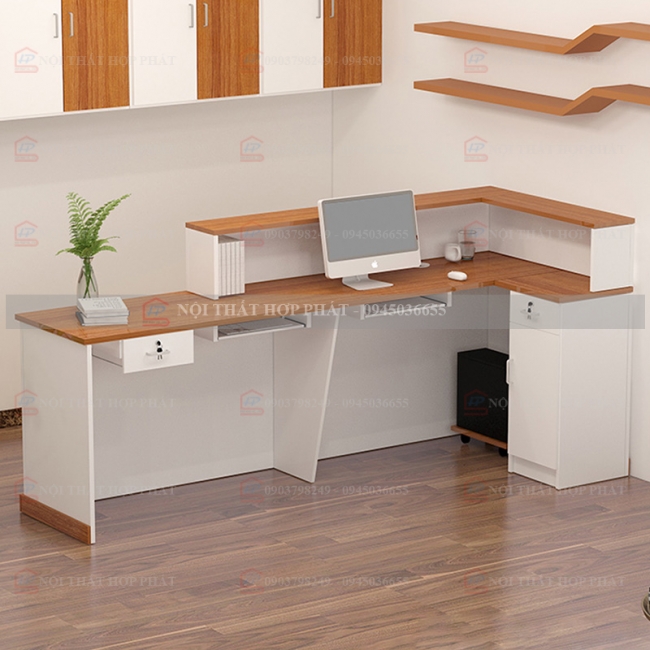Quầy Lễ Tân Lệch QLTLG328 - Quầy Gỗ Hiện Đại, Quầy Thanh Toán, Quầy Thu Ngân, Trung Tâm Ngoại Ngữ